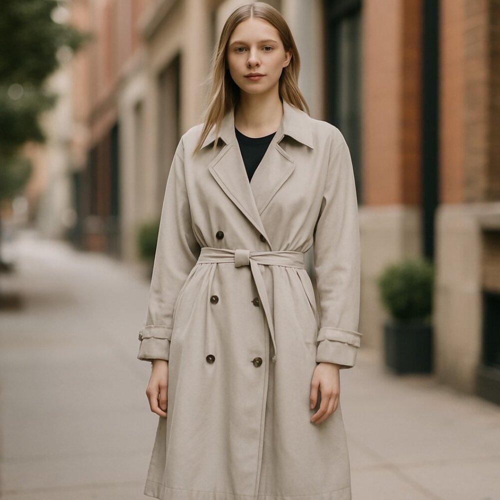 NWOT FORE LONG BELTED TRENCH COAT IN COLOR STONE